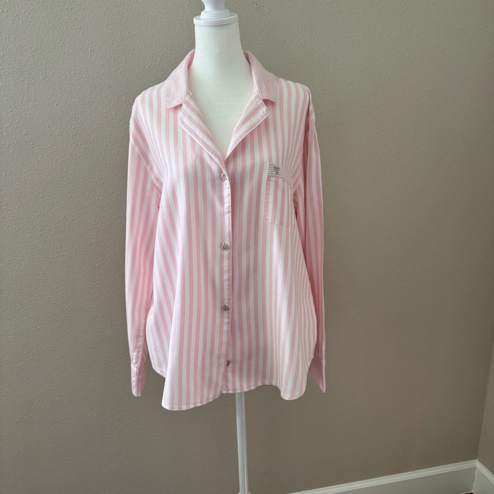 Victoria Secret  HERITAGE COTTON LONG PAJAMA TOP Size L - Picture 3 of 8